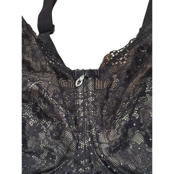 Curvy Couture Luxe Lace Bra 1320 40H/42G Black Beige Wireless Mesh Lingerie - Picture 8 of 9